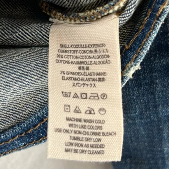 Free People Embroidered Demin Jacket Womens Size M Military Band Cropped Blue - Picture 8 of 11